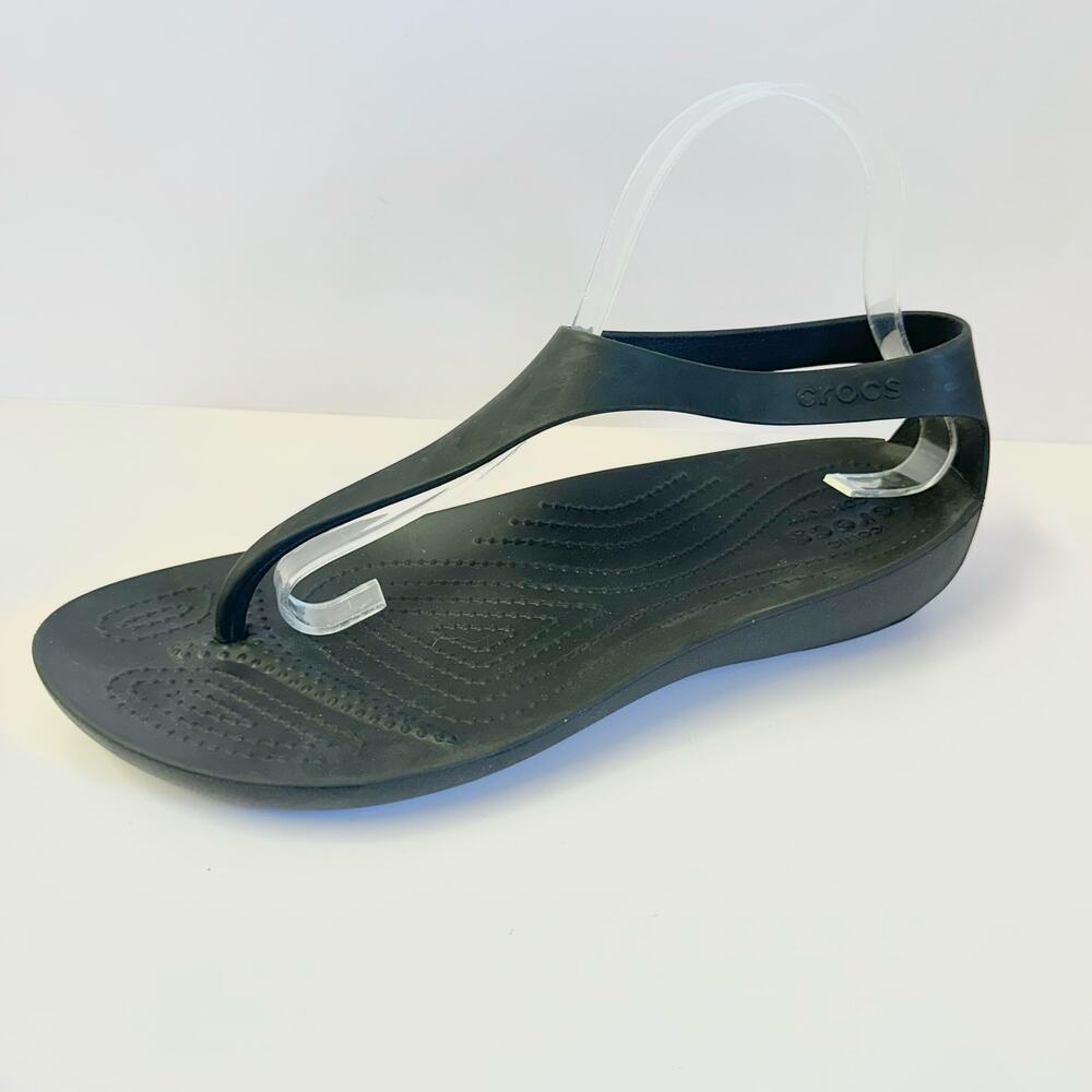 Crocs Sexi flip flop t-strap comfort rubber sandal in black women's size 10‎